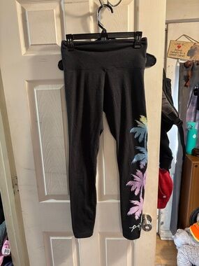 PINK Victoria's Secret grey Leggings with Pastel Pink, Blue & Yellow Palm Print